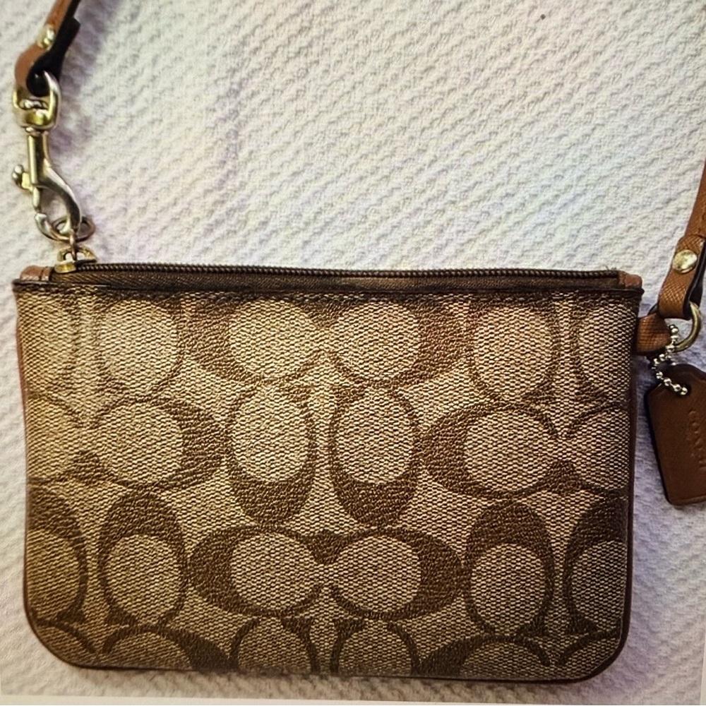 Coach Brown Signature Canvas Crossbody Wristlet - Picture 2 of 5